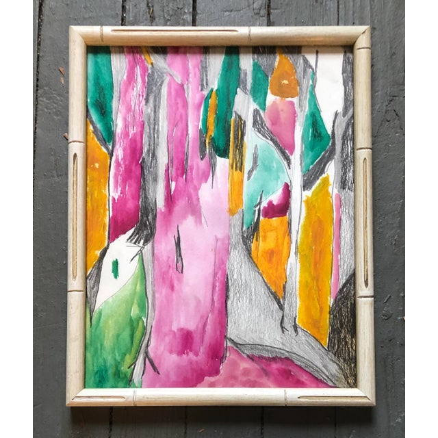 Original Vintage Abstract Watercolor Painting Framed For Sale - Image 4 of 4