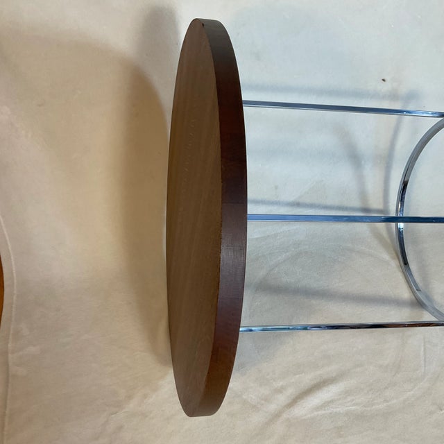 Mid 20th Century Attributed to Milo Baughman Modern Chrome and Oak Round Side Table For Sale - Image 11 of 13