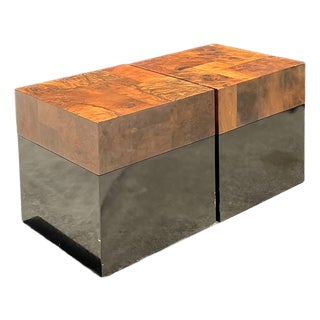 Vintage Burl Parquet Low Drinks Tables - A Pair For Sale