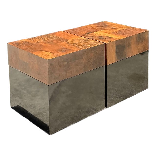 Vintage Burl Parquet Low Drinks Tables - A Pair For Sale
