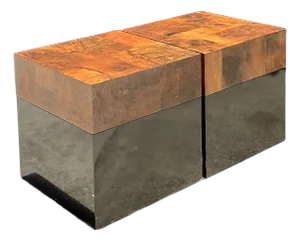 Vintage Burl Parquet Low Drinks Tables - A Pair