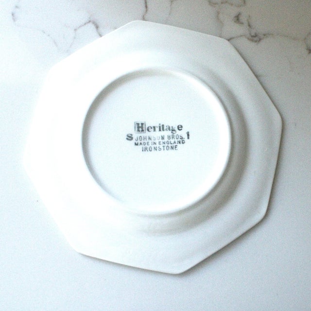 English Johnson Brother ironstone serve ware. This assortment includes includes four bread n butter plates, three footed...