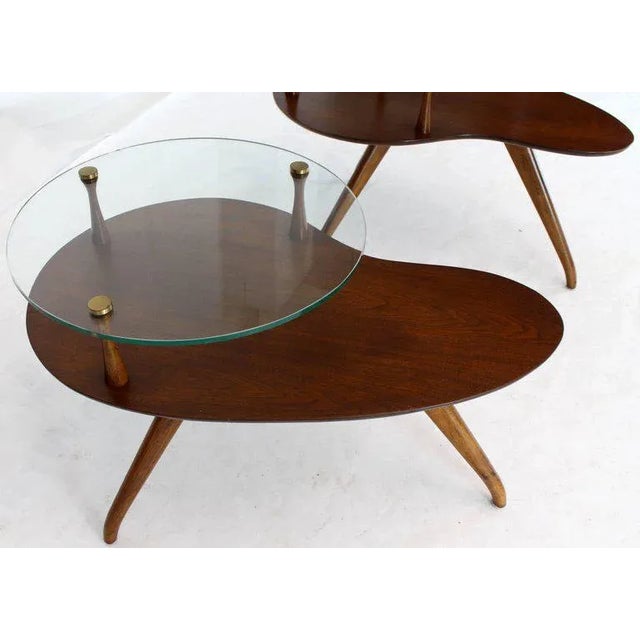 Kidney Organic Shape Two-Tier Tri-Legged Side Tables - A Pair For Sale - Image 6 of 11