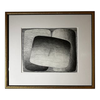 Late 20th Century Graphite Abstract Geometric Drawing Signed Achillo Sulla, Framed For Sale