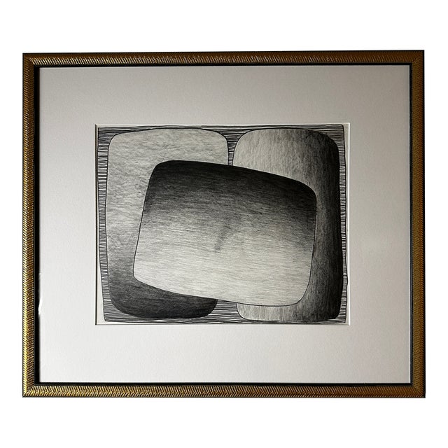 Late 20th Century Graphite Abstract Geometric Drawing Signed Achillo Sulla, Framed For Sale