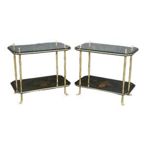 Pair of Finest Quality Maison Bagues Attributed Faux Bamboo Chinoiserie Tables