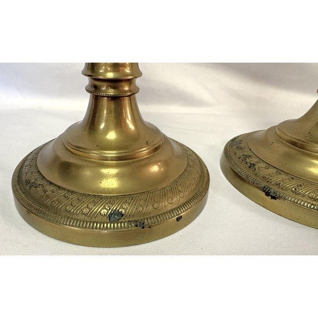 Antique French Brass Candlesticks- A Pair For Sale - Image 17 of 18