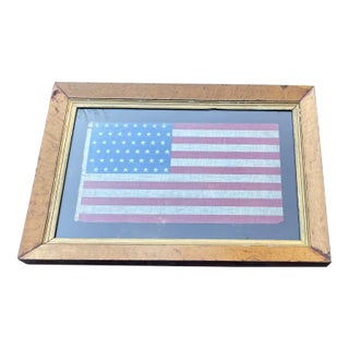 Antique 1912 Gauze Staggered 48 Star American Flag in Antique Frame For Sale