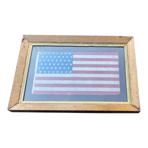 Antique 1912 Gauze Staggered 48 Star American Flag in Antique Frame