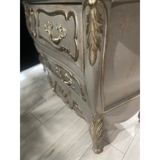 1990s Italian Hand-Carved Louis XV Style Shaped Chest With White Italian Marble Top Sign. For Sale - Image 5 of 10