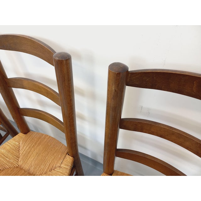 1960s Vintage Brutalist Chairs in Wood and Straw, 1960s, Set of 4 For Sale - Image 5 of 18