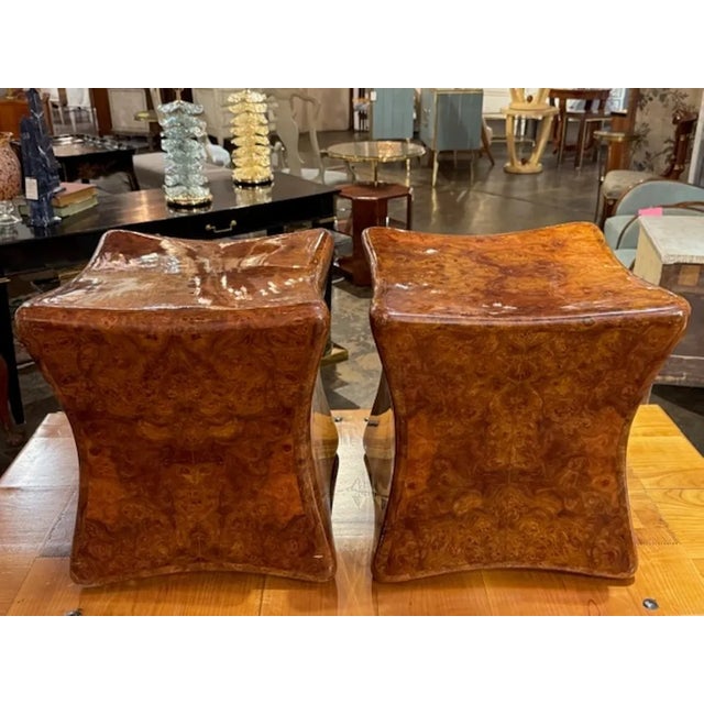 The pair of Burl Walnut Wood Stools is a set of two beautifully crafted stools made from luxurious burl walnut wood. These...
