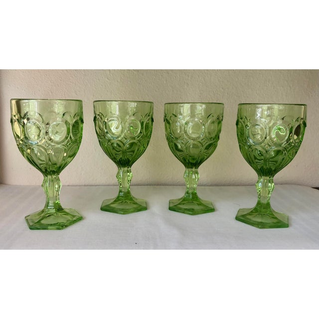 Green Fostoria Moonstone Green Water Glasses Set 8 For Sale - Image 8 of 12