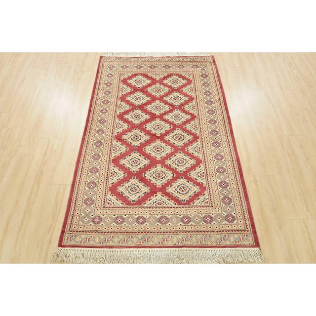 Farmhouse Bokhara Jaldar Rug 4’2” X 6’3” Pink Wool Tribal Hand-Knotted Oriental Carpet For Sale - Image 3 of 12