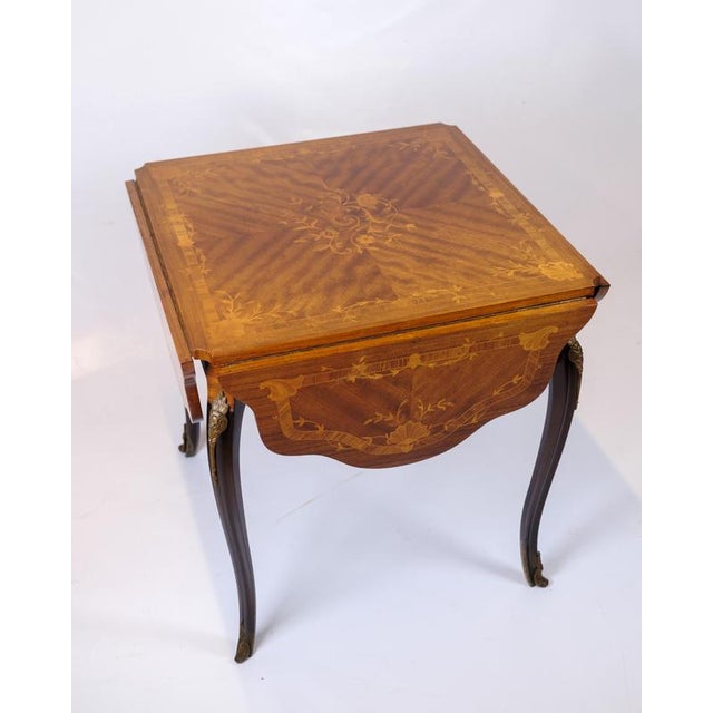Wood Rococo Style Mahogany and Rosewood Intarsia Side Table with Flaps, 1890s For Sale - Image 7 of 14