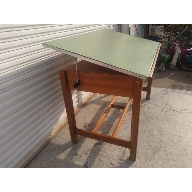 Vintage Adjustable Top Oak Drafting Table For Sale - Image 9 of 10
