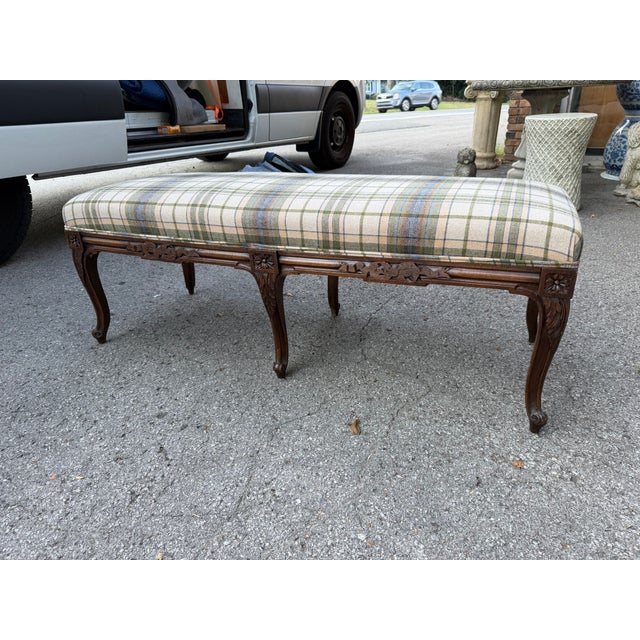 Newly Upholstered Plaid French Bench For Sale - Image 10 of 11