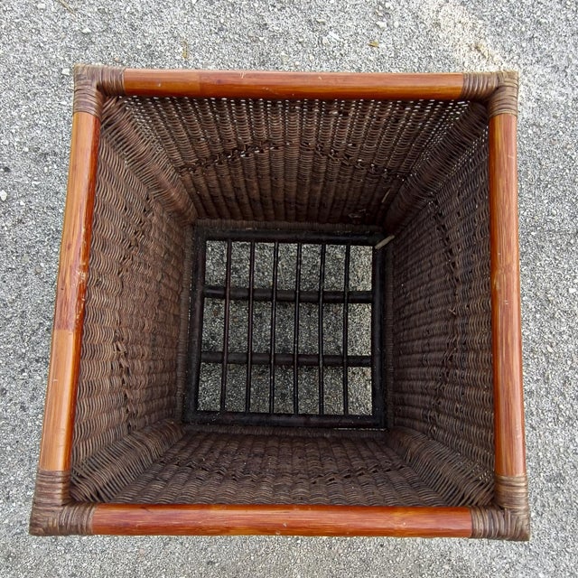 Brown Coloured Bamboo Wicker and Wicker Pot Holder, Italy, 1970s For Sale - Image 8 of 9