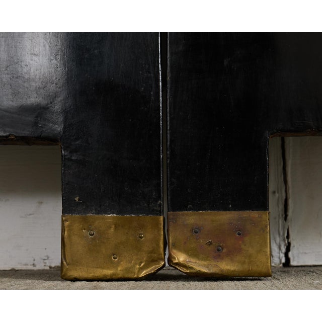 Brass Chinese Export Six Panel Coromandel Screen Gilt Courtyard For Sale - Image 8 of 12