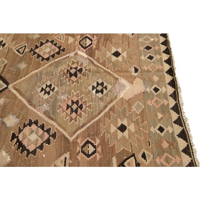 1960s Vintage Turkish Kilim Beige Handmade Tribal Wool Rug For Sale In New York - Image 6 of 10