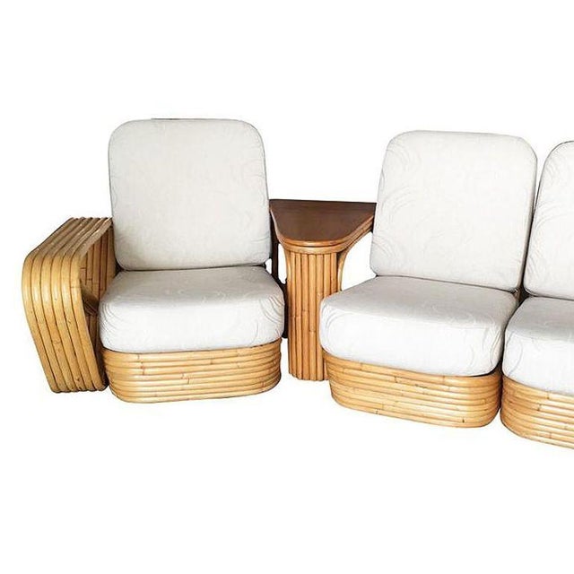 1950s Restored 6-Strand Square Pretzel 3 Seat Rattan Corner Sofa With Side Table For Sale - Image 4 of 7