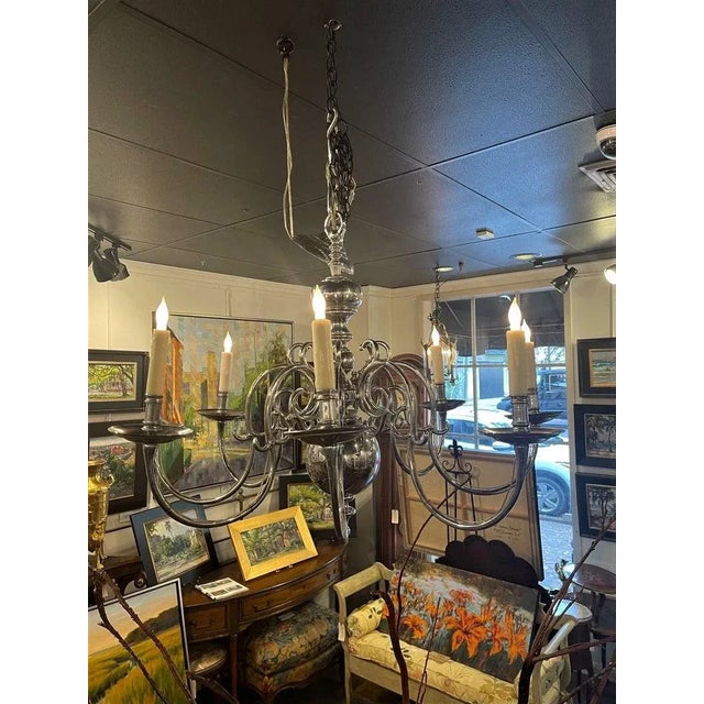 English Silverplate eight-light chandelier, early 20th century. US wired.