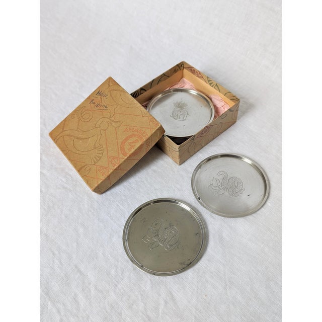 Engraved Pewter Glass Coasters by Just Andersen, 1930s, Set of 12 For Sale - Image 10 of 16