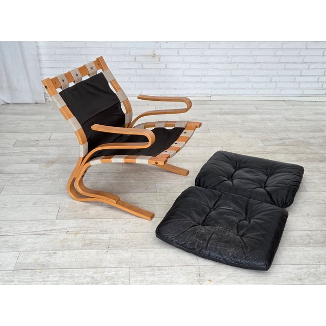 Mid-Century Modern Norwegian Model Kengu Armchair in Leather and Bentwood from Rybo Rykken & Co, 1970s For Sale - Image 3 of 18