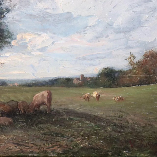V. Bussolino, Landscape with Flock, Oil Painting on Board, 19th Century, Framed For Sale - Image 6 of 13