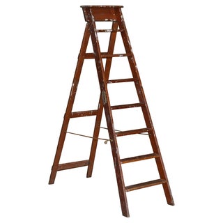 Tall Red Painted Library Stepladder For Sale