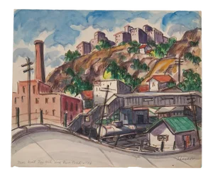 1956 "Near West New York" Modernist Industrial Landscape Painting by James Russell Sherman