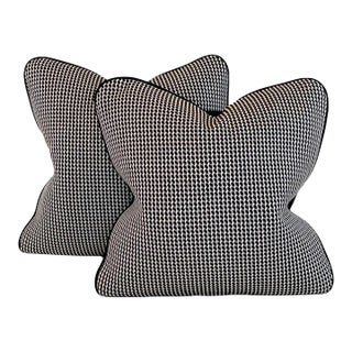 Designer Kravet Black White Check Dogstooth Houndstooth Woven Pillow Covers- Pair For Sale
