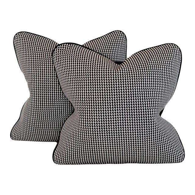 Designer Kravet Black White Check Dogstooth Houndstooth Woven Pillow Covers- Pair For Sale