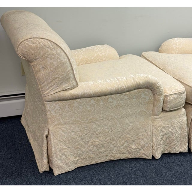 Vintage Pem-Kay Cream Damask Skirted Chairs - A Pair For Sale - Image 4 of 11