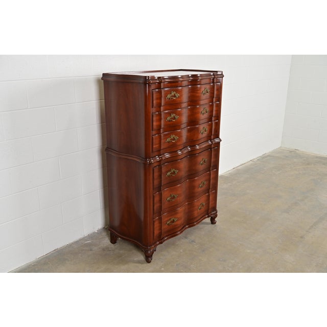 1940s John Widdicomb French Provincial Louis XV Solid Mahogany Highboy Dresser, Circa 1940s For Sale - Image 5 of 14