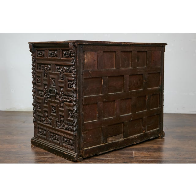 Renaissance Spanish Renaissance 1680s Walnut Spice Cabinet with Foliage Carved Décor For Sale - Image 3 of 12