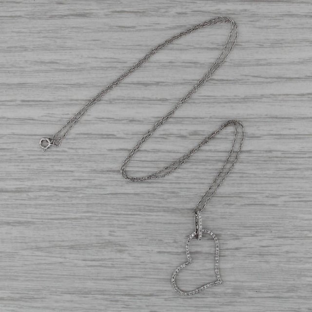 0.20ctw Diamond Openheart Pendant 14k White Gold 18" Rope Chain For Sale - Image 4 of 6