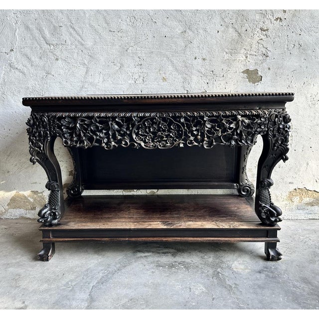 Antique 19th Century Qing Dynasty Hand Carved Console, China, 1860 For Sale - Image 15 of 15