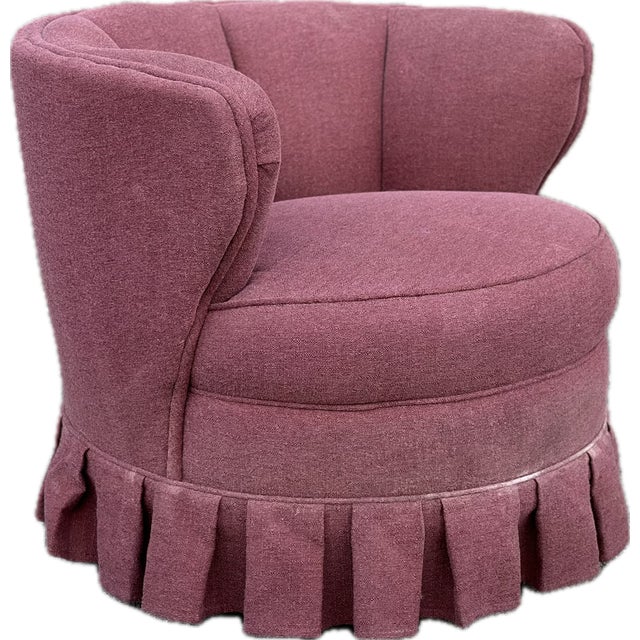 Vintage 1940s Channel Back Swivel Chair For Sale - Image 4 of 6
