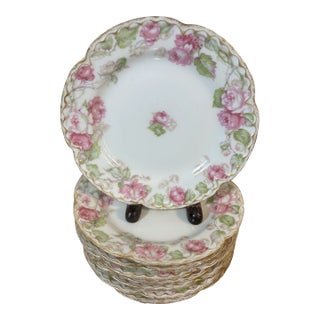 Antique Haviland & Co Limoges for e.b. Taylor Fine Porcelain Bread / Appetizer Plates Rose Pattern - Set of 8 For Sale