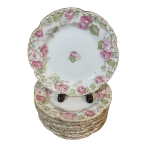 Antique Haviland & Co Limoges for e.b. Taylor Fine Porcelain Bread / Appetizer Plates Rose Pattern - Set of 8