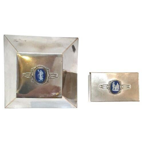 Antique Art Deco Silver Cameo Desk Set For Sale - Image 4 of 9