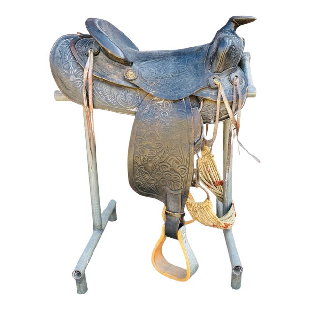 Vintage Mid 20th Century Decorative Leather Horse Saddle With Stand For Sale