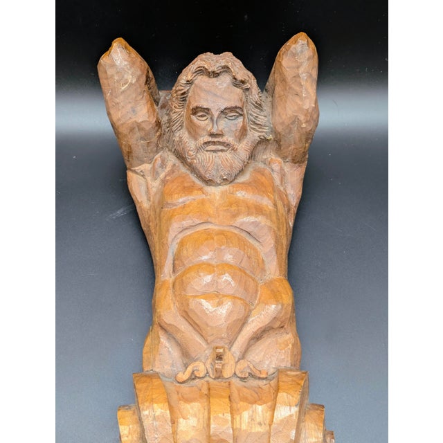 Late 19th Century 19th Century Hand-Carved Oak Architectural/Decorative Atlas Corbel For Sale - Image 5 of 12