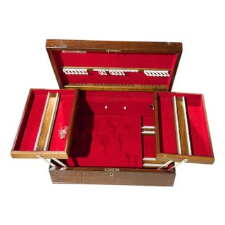 Vintage Wood Silverware Flatware Storage Box For Sale