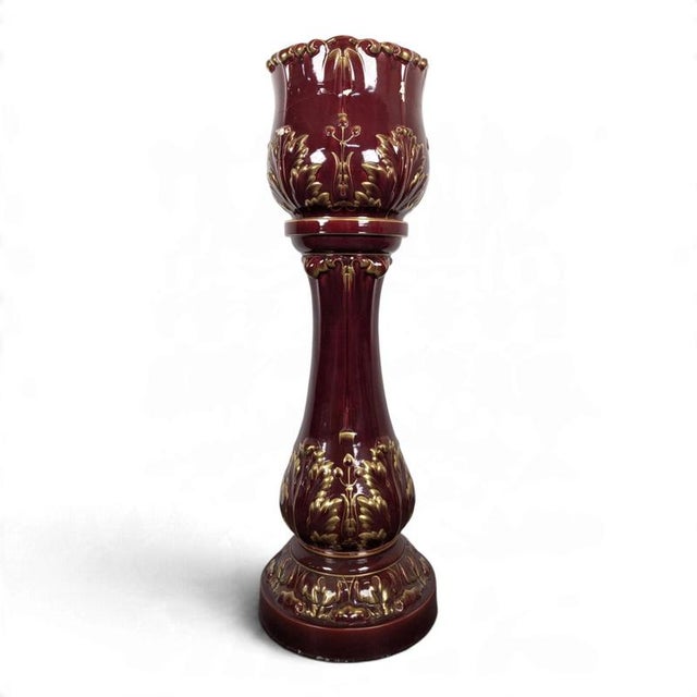 Planter in Glazed Burgundy and Gold Ceramic For Sale - Image 12 of 12