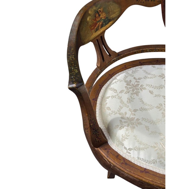 19th Century French Louis XV Style Hand-Painted Romantic Armchair For Sale - Image 4 of 14