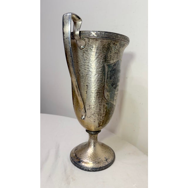 Silver Large Antique 1927 Silver Plate 25th Anniversary Presentation Trophy Award For Sale - Image 8 of 14