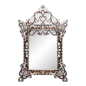 1990s Ornate Mother of Pearl Inlaid Middle Eastern Mirror