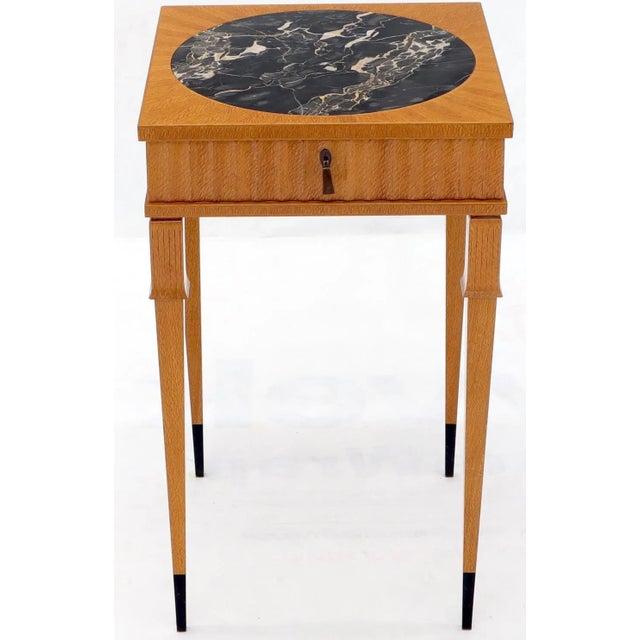 1990s Square Round Black Marble Insert Top One Drawer Accent Table For Sale - Image 9 of 13